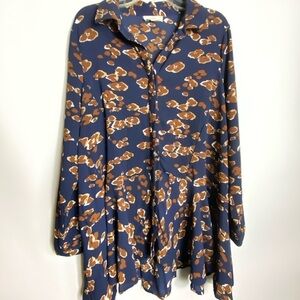 entro Womens Blouse Sz L Navy Blue With Brown